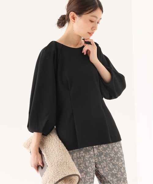 SLOBE IENA(スローブイエナ)の「ニットジョーゼットプルオーバー【手洗い可能】◆(Tシャツ/カットソー・レディース・ブラック/アイボリー/ブラウン・FREE)」の2枚目の写真