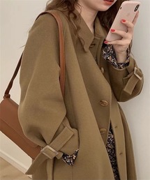 ベルト付きロングウールコート