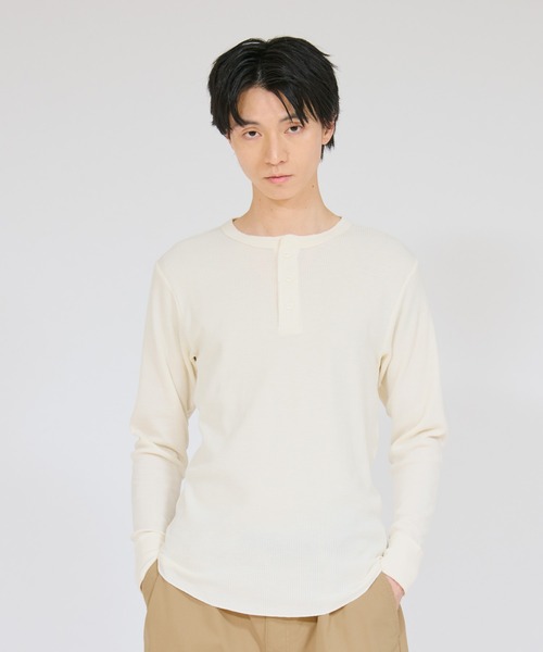 Hanes/ヘインズ】メンズ サーマル ヘンリーネックロングスリーブT