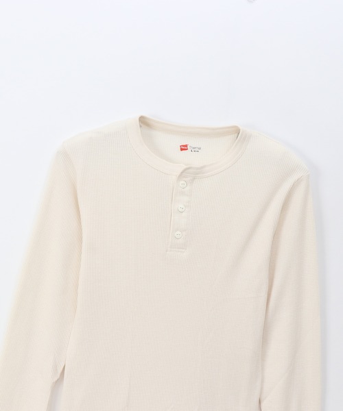 HANES（ヘインズ）の「【Hanes/ヘインズ】メンズ サーマル ヘンリーネックロングスリーブTシャツ（Tシャツ/カットソー・メンズ・ブラック/オフホワイト/ヘザーグレー・MEDIUM/LARGE/X-LARGE）」の8枚目の写真