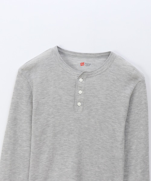 HANES（ヘインズ）の「【Hanes/ヘインズ】メンズ サーマル ヘンリーネックロングスリーブTシャツ（Tシャツ/カットソー・メンズ・ブラック/オフホワイト/ヘザーグレー・MEDIUM/LARGE/X-LARGE）」の12枚目の写真