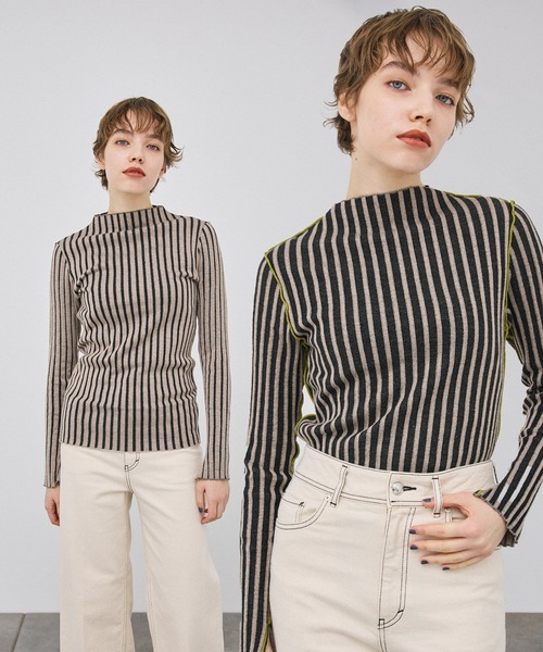 PUBLIC TOKYO(パブリックトウキョウ)の「【新潟県産】【リバーシブル】配色2WAYコンパクトリブニット/ウォッシャブル(ニット/セーター・レディース・ライトグレー/ベージュ/ブラウン/ピンク/ライム/その他2・FREE)」の6枚目の写真