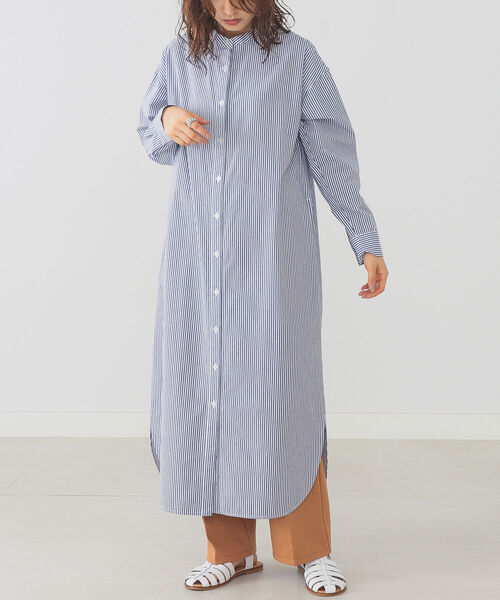 【美品】ビーミングバイビームス 長袖 ロングシャツワンピース ストライプ B:MING by BEAMS（ビーミングバイビームス）の「B:MING by BEAMS
