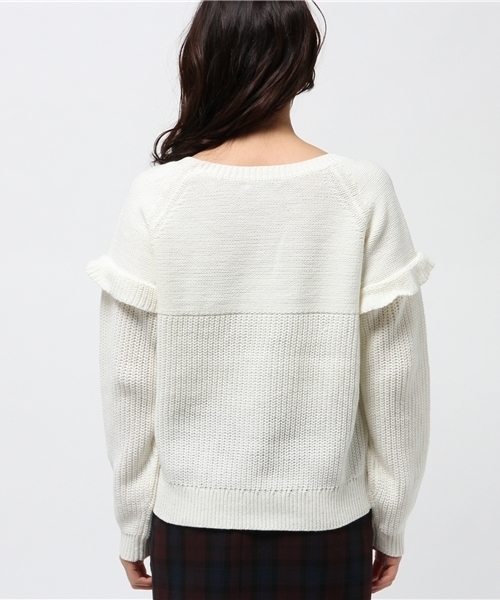 mystic（ミスティック）の「切替フリルニットプルオーバー（ニット/セーター・レディース・グレー/オフホワイト/ブラック/キャメル・ﾌﾘ-）」の13枚目の写真