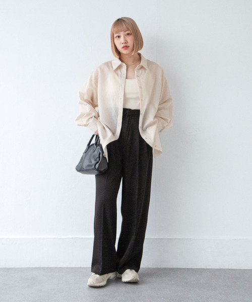 Chillfar（チルファー）の「シアーストライプビッグシャツ（シャツ/ブラウス・レディース・ミント/サックスブルー/パープル/イエロー/ブルー/ライトパープル/ベージュ/グリーン/グレー・LARGE/MEDIUM）」の22枚目の写真