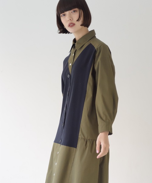 La SRIC(ラスリック)の「La SRIC / ブロッキングシャツOP(シャツワンピース・レディース・ベージュ/カーキ・38)」の5枚目の写真