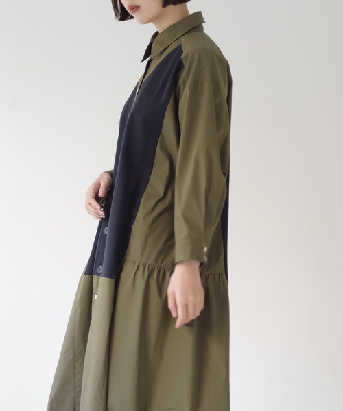 La SRIC(ラスリック)の「La SRIC / ブロッキングシャツOP(シャツワンピース・レディース・ベージュ/カーキ・38)」の7枚目の写真