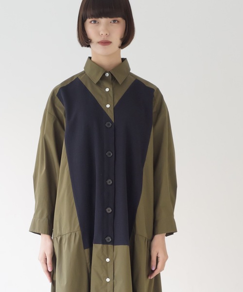 La SRIC(ラスリック)の「La SRIC / ブロッキングシャツOP(シャツワンピース・レディース・ベージュ/カーキ・38)」の8枚目の写真