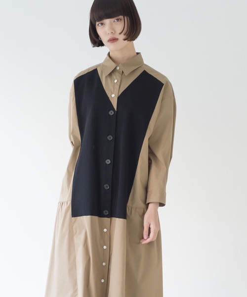 La SRIC(ラスリック)の「La SRIC / ブロッキングシャツOP(シャツワンピース・レディース・ベージュ/カーキ・38)」の20枚目の写真