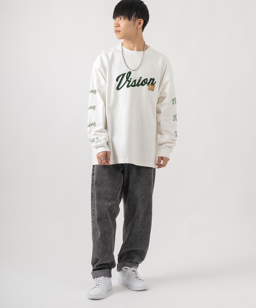 VISION STREET WEAR(ヴィジョンストリートウェア)の「【VISION STREET WEAR/ヴィジョンストリートウェア】アームプリントカレッジロゴ刺繍ロンT/ビッグシルエット(Tシャツ/カットソー・メンズ・ホワイト/アッシュグレー/ネイビー/グリーン・M/L/XL)」の6枚目の写真