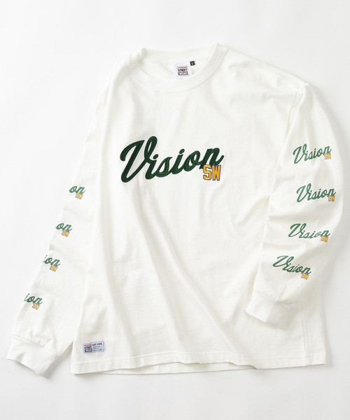 VISION STREET WEAR(ヴィジョンストリートウェア)の「【VISION STREET WEAR/ヴィジョンストリートウェア】アームプリントカレッジロゴ刺繍ロンT/ビッグシルエット(Tシャツ/カットソー・メンズ・ホワイト/アッシュグレー/ネイビー/グリーン・M/L/XL)」の5枚目の写真