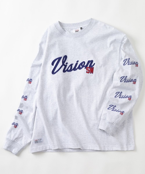 VISION STREET WEAR(ヴィジョンストリートウェア)の「【VISION STREET WEAR/ヴィジョンストリートウェア】アームプリントカレッジロゴ刺繍ロンT/ビッグシルエット(Tシャツ/カットソー・メンズ・ホワイト/アッシュグレー/ネイビー/グリーン・M/L/XL)」の8枚目の写真