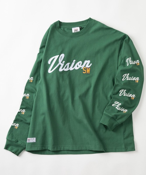 VISION STREET WEAR(ヴィジョンストリートウェア)の「【VISION STREET WEAR/ヴィジョンストリートウェア】アームプリントカレッジロゴ刺繍ロンT/ビッグシルエット(Tシャツ/カットソー・メンズ・ホワイト/アッシュグレー/ネイビー/グリーン・M/L/XL)」の11枚目の写真
