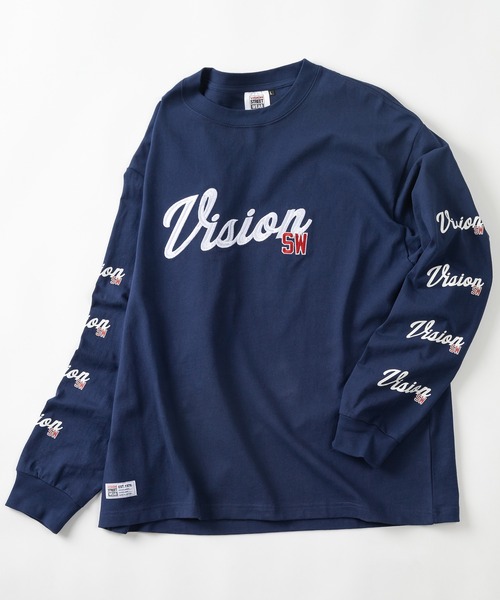 VISION STREET WEAR(ヴィジョンストリートウェア)の「【VISION STREET WEAR/ヴィジョンストリートウェア】アームプリントカレッジロゴ刺繍ロンT/ビッグシルエット(Tシャツ/カットソー・メンズ・ホワイト/アッシュグレー/ネイビー/グリーン・M/L/XL)」の14枚目の写真