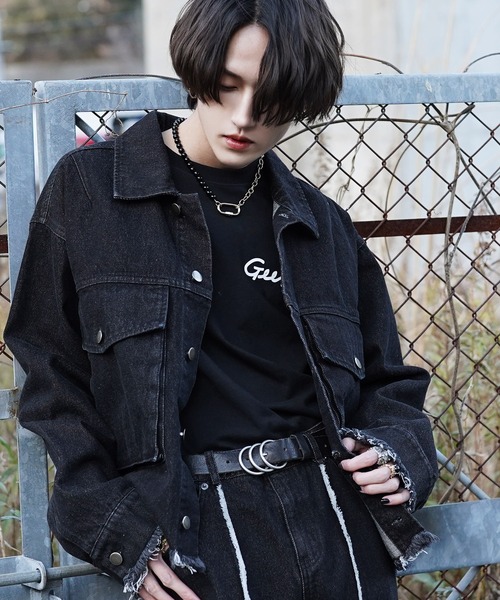 G.O.C（ジーオーシー）の「カットオフ ルーズ デニムジャケット（デニムジャケット・メンズ・ブラック/ライトブルー/グレー・LARGE/MEDIUM）」の7枚目の写真