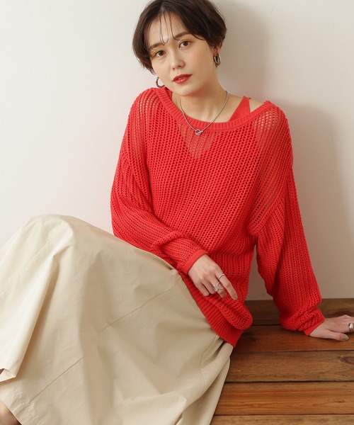 N.(N. Natural Beauty Basic)(エヌエヌナチュラルビューティーベーシック)の「◆メッシュニット(ニット/セーター・レディース・ブラック/オフホワイト/オレンジ・MEDIUM)」の3枚目の写真