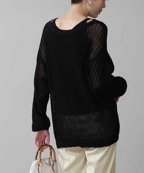 N.(N. Natural Beauty Basic)(エヌエヌナチュラルビューティーベーシック)の「◆メッシュニット(ニット/セーター・レディース・ブラック/オフホワイト/オレンジ・MEDIUM)」の11枚目の写真