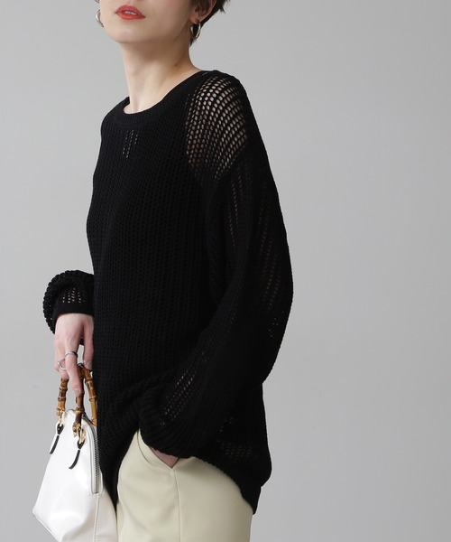N.(N. Natural Beauty Basic)(エヌエヌナチュラルビューティーベーシック)の「◆メッシュニット(ニット/セーター・レディース・ブラック/オフホワイト/オレンジ・MEDIUM)」の10枚目の写真