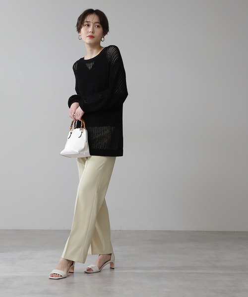 N.(N. Natural Beauty Basic)(エヌエヌナチュラルビューティーベーシック)の「◆メッシュニット(ニット/セーター・レディース・ブラック/オフホワイト/オレンジ・MEDIUM)」の7枚目の写真