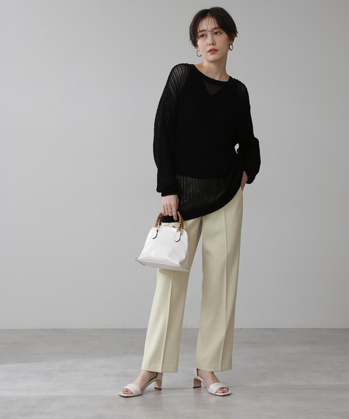 N.(N. Natural Beauty Basic)(エヌエヌナチュラルビューティーベーシック)の「◆メッシュニット(ニット/セーター・レディース・ブラック/オフホワイト/オレンジ・MEDIUM)」の6枚目の写真