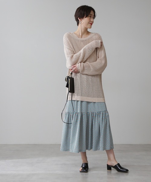 N.(N. Natural Beauty Basic)(エヌエヌナチュラルビューティーベーシック)の「◆メッシュニット(ニット/セーター・レディース・ブラック/オフホワイト/オレンジ・MEDIUM)」の4枚目の写真