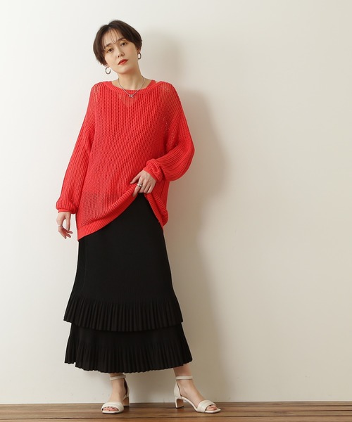 N.(N. Natural Beauty Basic)(エヌエヌナチュラルビューティーベーシック)の「◆メッシュニット(ニット/セーター・レディース・ブラック/オフホワイト/オレンジ・MEDIUM)」の8枚目の写真