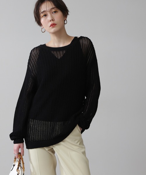N.(N. Natural Beauty Basic)(エヌエヌナチュラルビューティーベーシック)の「◆メッシュニット(ニット/セーター・レディース・ブラック/オフホワイト/オレンジ・MEDIUM)」の15枚目の写真