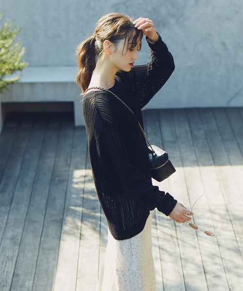 N.(N. Natural Beauty Basic)(エヌエヌナチュラルビューティーベーシック)の「◆メッシュニット(ニット/セーター・レディース・ブラック/オフホワイト/オレンジ・MEDIUM)」の13枚目の写真
