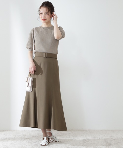 N.（N. Natural Beauty Basic）（エヌエヌナチュラルビューティーベーシック）の「【S Size Line】◆ベルト付フレアスカート（スカート・レディース・グリーン/モカ/ライトベージュ・SMALL/MEDIUM）」の8枚目の写真