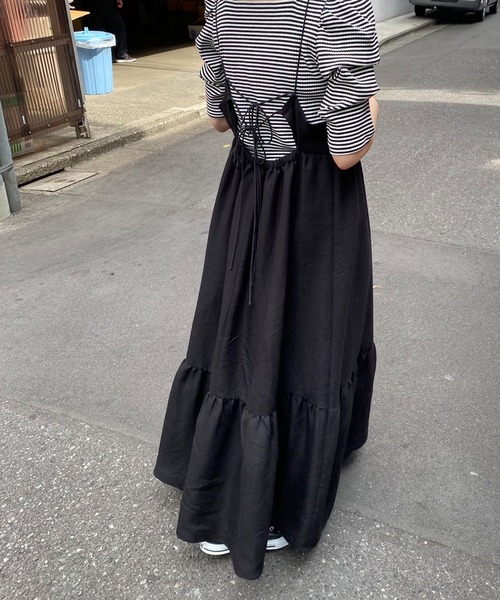 fredy emue（フレディエミュ）の「後ろレースアップキャミワンピース（ワンピース・レディース・グリーン/ブラック・38）」の3枚目の写真