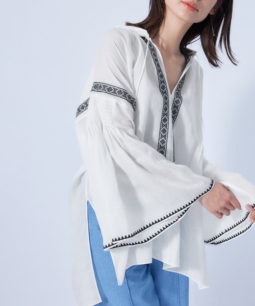 ROPE'（ロペ）の「【秋にも使える】ラミー刺繍カフタンチュニックブラウス（シャツ/ブラウス・レディース・ホワイト/ブラック・38）」の15枚目の写真