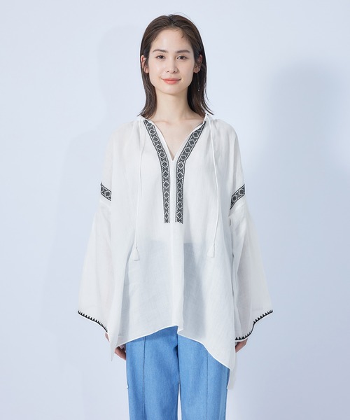 ROPE'（ロペ）の「【秋にも使える】ラミー刺繍カフタンチュニックブラウス（シャツ/ブラウス・レディース・ホワイト/ブラック・38）」の14枚目の写真