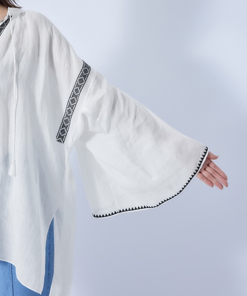 ROPE'（ロペ）の「【秋にも使える】ラミー刺繍カフタンチュニックブラウス（シャツ/ブラウス・レディース・ホワイト/ブラック・38）」の10枚目の写真