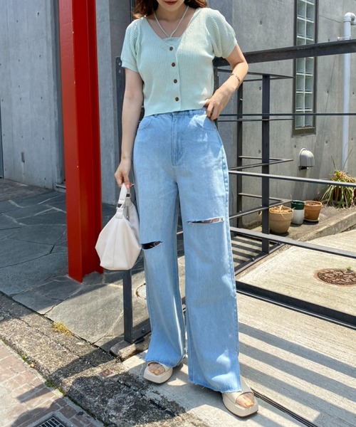 one after another NICE CLAUP(ワンアフターアナザーナイスクラップ)の「ホルターキャミSETニット(ニット/セーター・レディース・オフホワイト/ブラック/ミント/ブルー・FREE)」の14枚目の写真