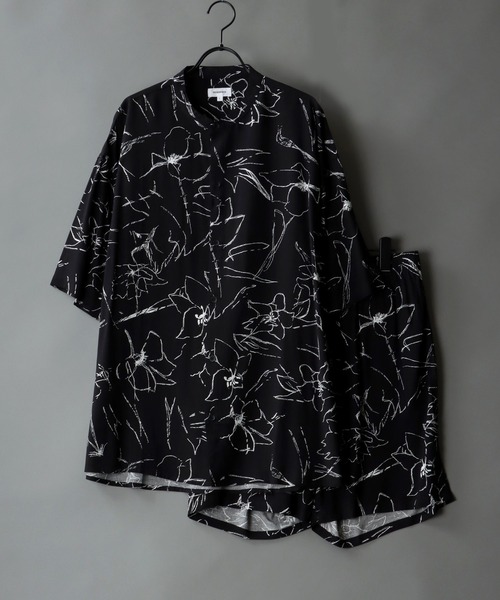 SITRY（シトリー）の「レーヨンバンドカラー シャツ＆ハーフパンツ セットアップ（ルームウェア/パジャマ・メンズ・ブラック/ベージュ/ネイビー/グレー/ブラック系その他/グレー系その他/ブルー系その他・M/L）」の3枚目の写真