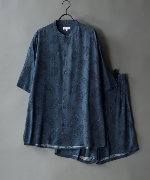 SITRY（シトリー）の「レーヨンバンドカラー シャツ＆ハーフパンツ セットアップ（ルームウェア/パジャマ・メンズ・ブラック/ベージュ/ネイビー/グレー/ブラック系その他/グレー系その他/ブルー系その他・M/L）」の7枚目の写真