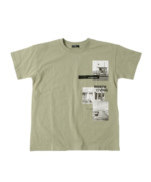 GLAZOS(グラソス)の「天竺・ドロップショルダーBOXフォトプリント半袖Tシャツ(Tシャツ/カットソー・キッズ・ライトブルー/ライトカーキ/チャコールグレー・140cm/170cm/160cm/130cm/150cm)」の1枚目の写真
