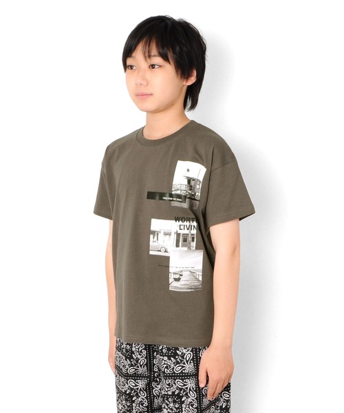GLAZOS(グラソス)の「天竺・ドロップショルダーBOXフォトプリント半袖Tシャツ(Tシャツ/カットソー・キッズ・ライトブルー/ライトカーキ/チャコールグレー・140cm/170cm/160cm/130cm/150cm)」の8枚目の写真
