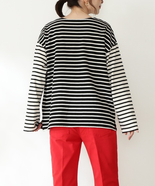 N.（N. Natural Beauty Basic）（エヌエヌナチュラルビューティーベーシック）の「◆バスクボーダーロンＴ（Tシャツ/カットソー・レディース・ブラック×ホワイト/パープル/ライトグリーン・MEDIUM）」の9枚目の写真