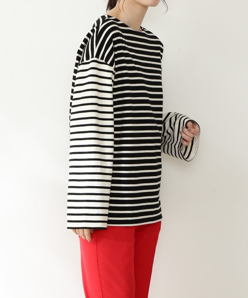 N.（N. Natural Beauty Basic）（エヌエヌナチュラルビューティーベーシック）の「◆バスクボーダーロンＴ（Tシャツ/カットソー・レディース・ブラック×ホワイト/パープル/ライトグリーン・MEDIUM）」の8枚目の写真