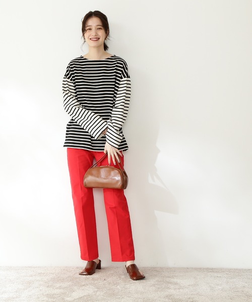 N.（N. Natural Beauty Basic）（エヌエヌナチュラルビューティーベーシック）の「◆バスクボーダーロンＴ（Tシャツ/カットソー・レディース・ブラック×ホワイト/パープル/ライトグリーン・MEDIUM）」の4枚目の写真