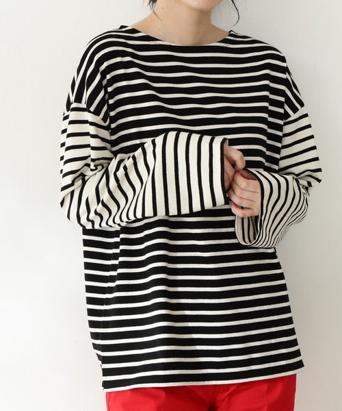 N.（N. Natural Beauty Basic）（エヌエヌナチュラルビューティーベーシック）の「◆バスクボーダーロンＴ（Tシャツ/カットソー・レディース・ブラック×ホワイト/パープル/ライトグリーン・MEDIUM）」の10枚目の写真