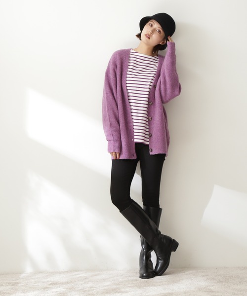 N.（N. Natural Beauty Basic）（エヌエヌナチュラルビューティーベーシック）の「◆バスクボーダーロンＴ（Tシャツ/カットソー・レディース・ブラック×ホワイト/パープル/ライトグリーン・MEDIUM）」の21枚目の写真