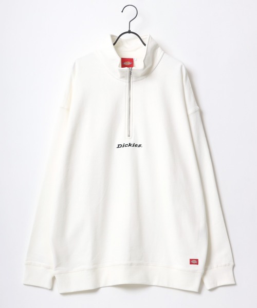 Dickies（ディッキーズ）の「Dickies/ディッキーズ 別注 オーバーサイズ 裏毛 ミニロゴ カレッジ ワンポイント刺繍 ハーフジップ スウェット トレーナー/長袖 トップス プルオーバー/レディース メンズ（スウェット・メンズ・ホワイト/アッシュグレー/ブラック/ダークグリーン/ネイビー/オートミール/グリーン系その他/スミクロ/ブラック系その他/グレー系その他・M/L/XL）」の19枚目の写真