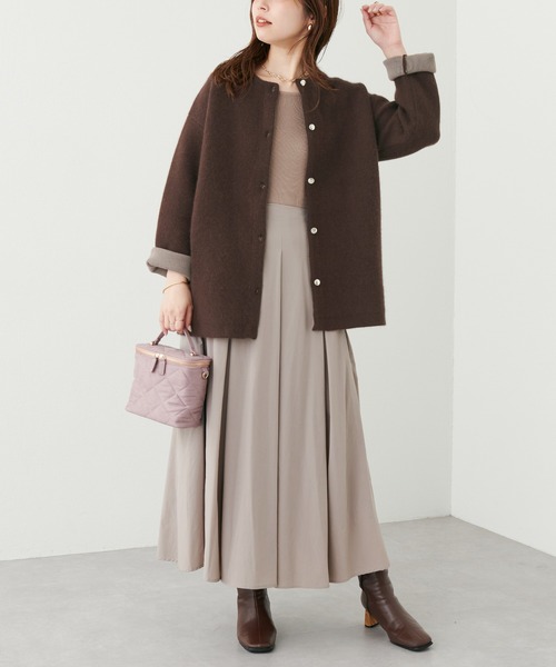 natural couture（ナチュラルクチュール）の「2022AWアイテム/異素材切替えキレイめドッキングワンピ―ス（ワンピース・レディース・ベージュ/その他1/ブラック/グレイッシュベージュ・MEDIUM/LARGE）」の19枚目の写真