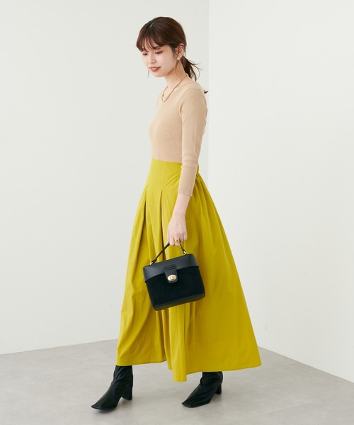 natural couture（ナチュラルクチュール）の「2022AWアイテム/異素材切替えキレイめドッキングワンピ―ス（ワンピース・レディース・ベージュ/その他1/ブラック/グレイッシュベージュ・MEDIUM/LARGE）」の10枚目の写真