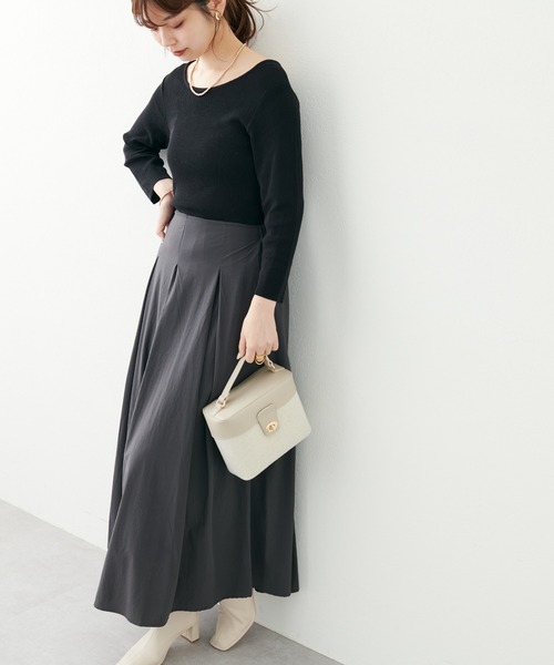 natural couture（ナチュラルクチュール）の「2022AWアイテム/異素材切替えキレイめドッキングワンピ―ス（ワンピース・レディース・ベージュ/その他1/ブラック/グレイッシュベージュ・MEDIUM/LARGE）」の8枚目の写真