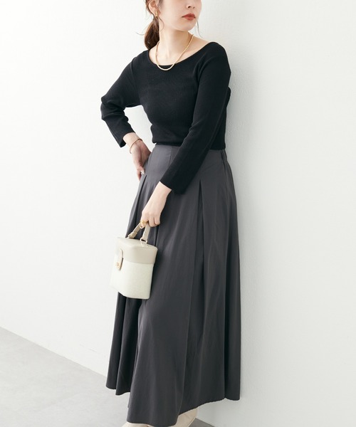 natural couture（ナチュラルクチュール）の「2022AWアイテム/異素材切替えキレイめドッキングワンピ―ス（ワンピース・レディース・ベージュ/その他1/ブラック/グレイッシュベージュ・MEDIUM/LARGE）」の9枚目の写真