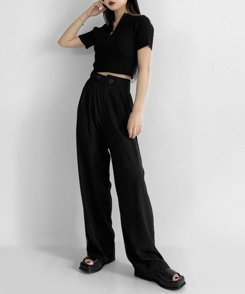 LVEU.（ラブユ.）の「Half zip cropped rib tops / ハーフジップクロップドリブトップス（ニット/セーター・レディース・ブラック・FREE）」の5枚目の写真