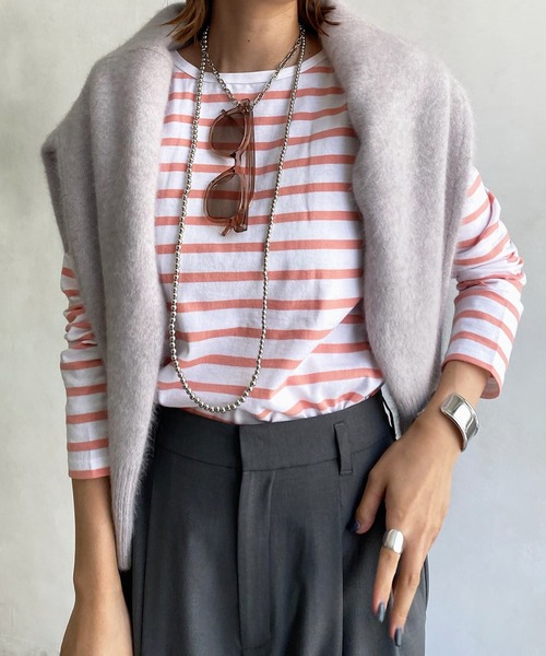LEMINOR(ルミノール)の「【Le minor/ルミノア】MARINIERE FEMME(Tシャツ/カットソー・レディース・サーモンピンク/ブラック・1)」の8枚目の写真